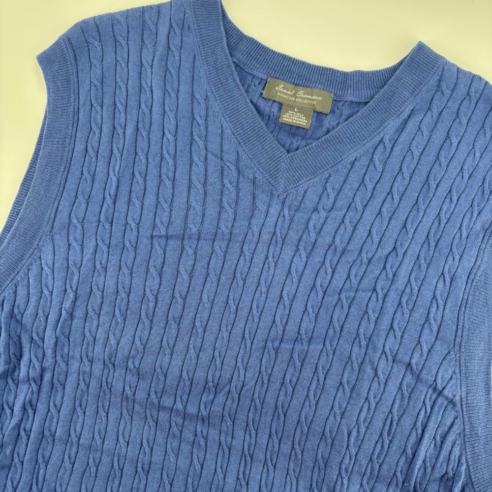 Daniel Cremieux Sweater‎ Vest Mens L Blue Silk Cashmere Cable Knit VNeck